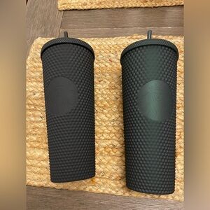Starbucks Matte Black and Green Studded Cold Cup Tumbler - Set of 2